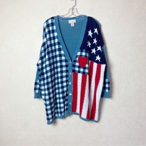 Vintage Hunters Run Patriotic Americana American Flag V-Neck Cardigan Size XXL